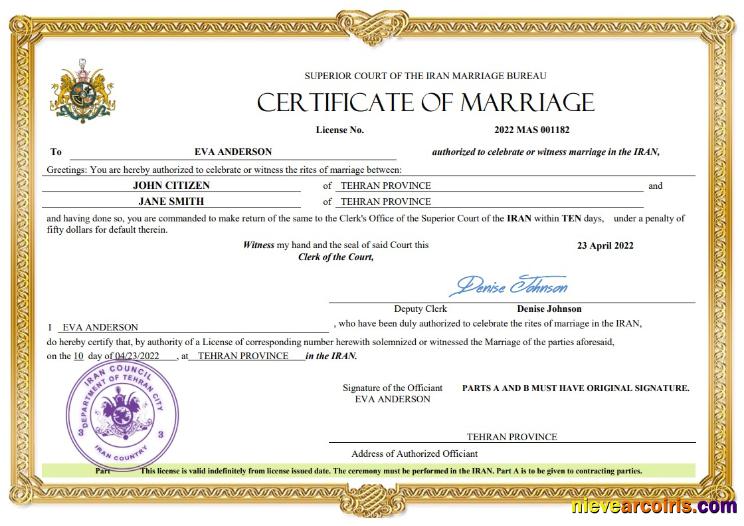 Iran marriage certificate